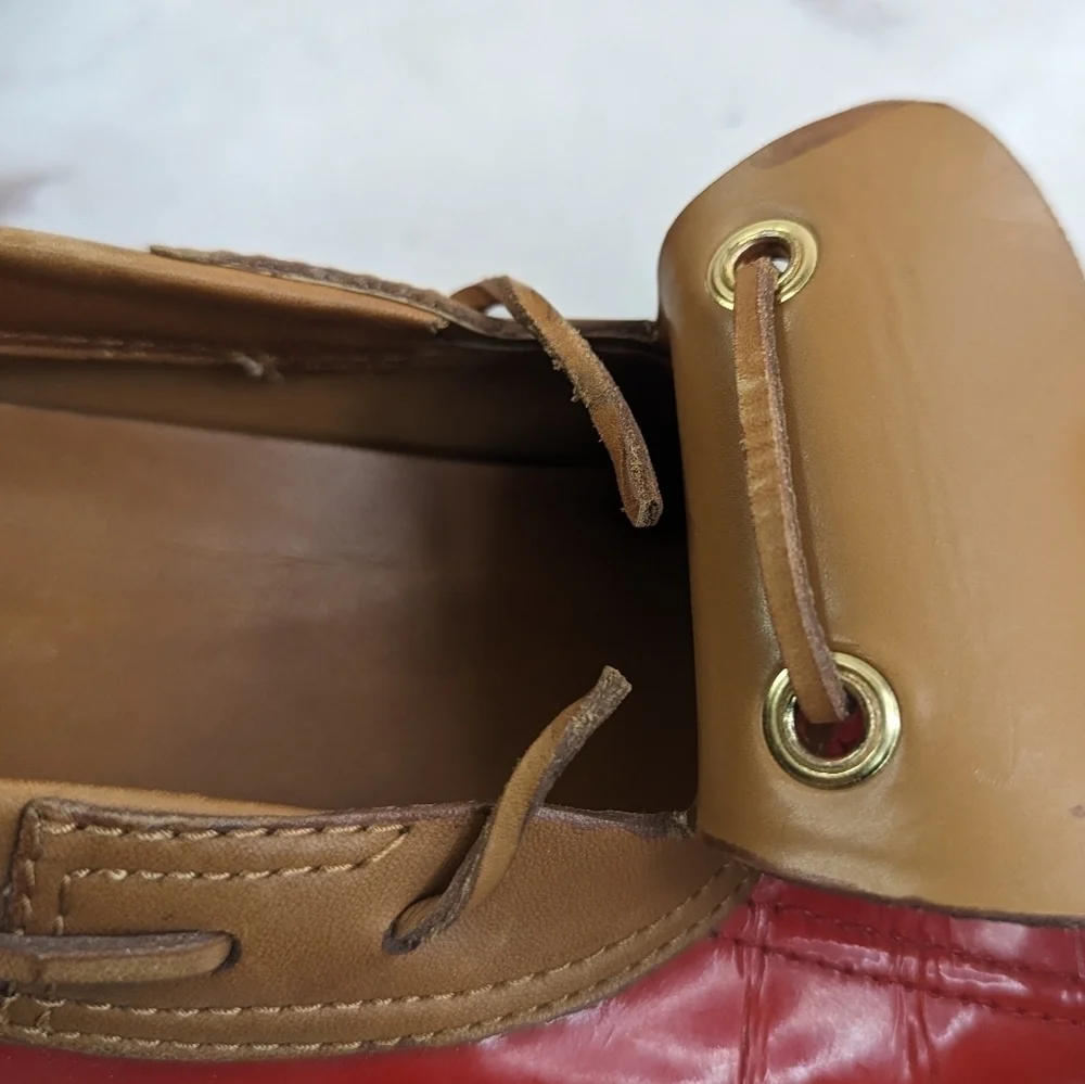 Tory Burch Loafer Women 9 39 Red Bean Boot Wellie Slip On Shoe Leather Rain Boat